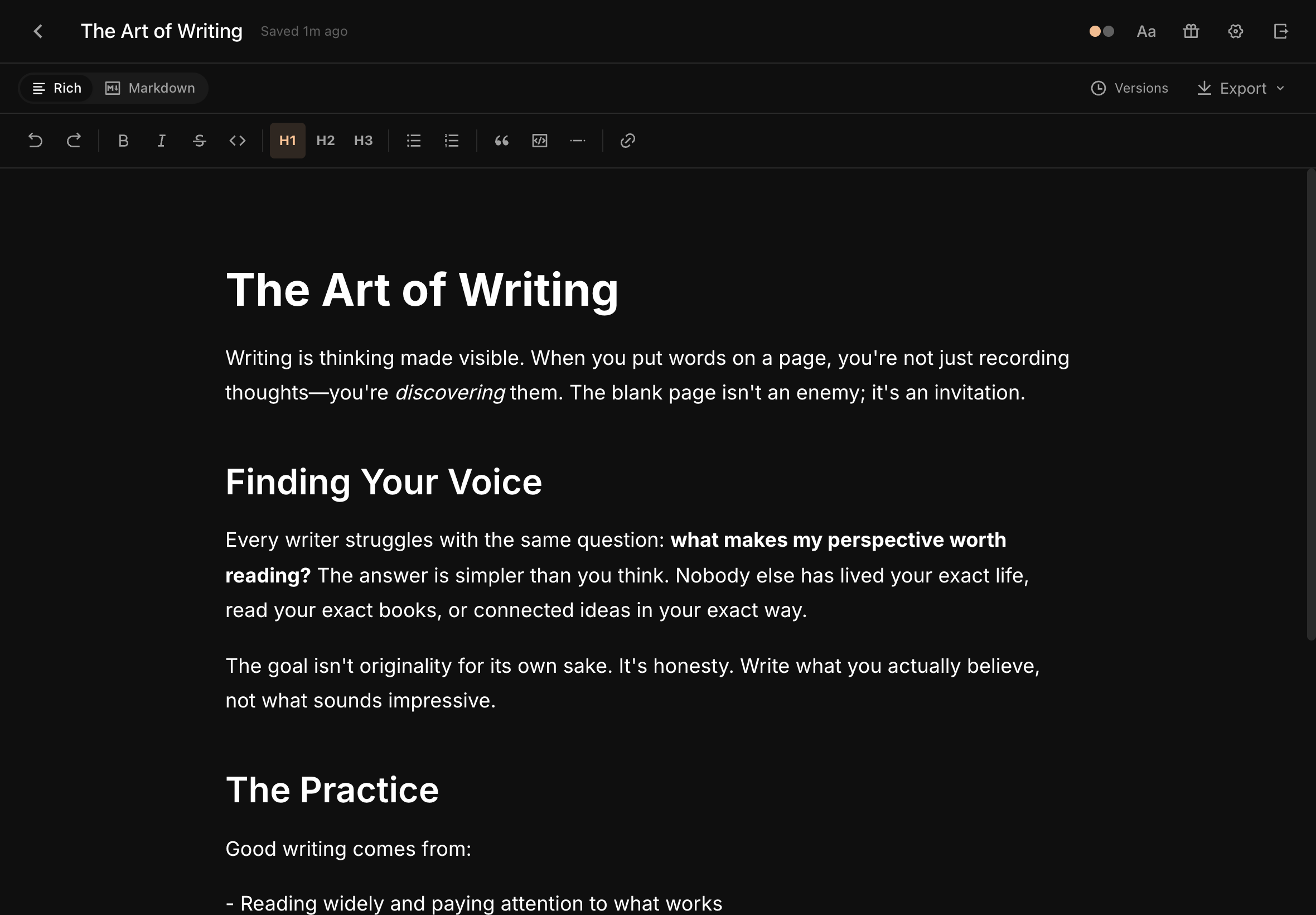 Editor with Vesper dark theme